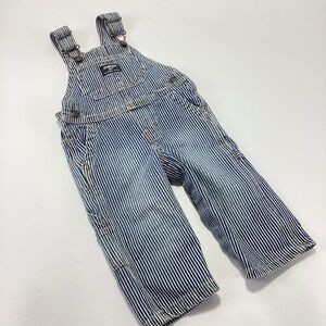 OshKosh B’Gosh Overalls Striped Blue Kids Train Conducter Overalls 12 Months